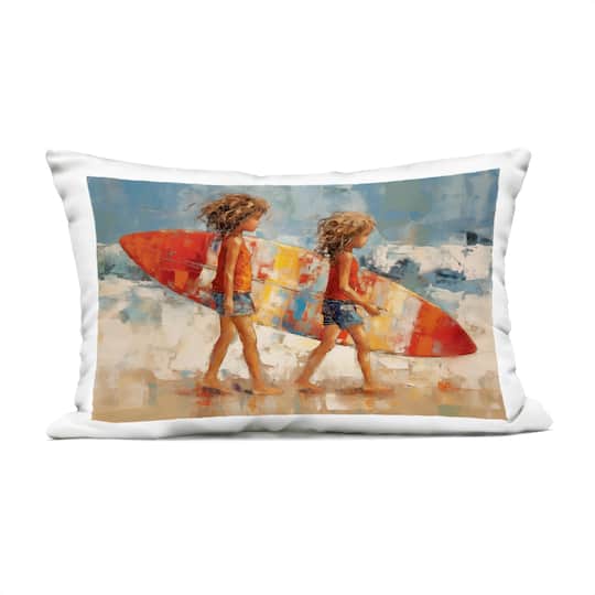 Stupell Industries 14" x 20" Kids with Surfboard Outdoor Print Throw Pillow